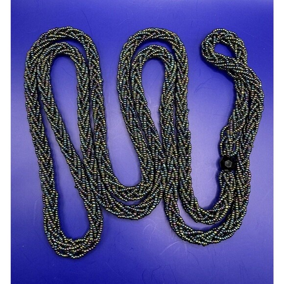 Handcrafted Long Braided Seed Bead Necklace 54" Long Can Be Doubled - Picture 1 of 5